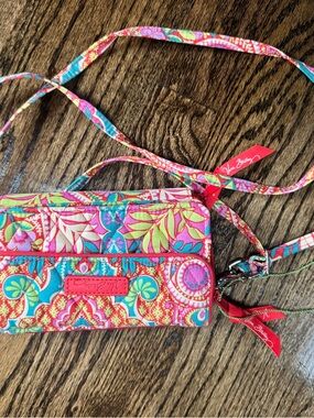 Vera Bradley Pink Turquoise Floral Quilted Crossbody Wallet